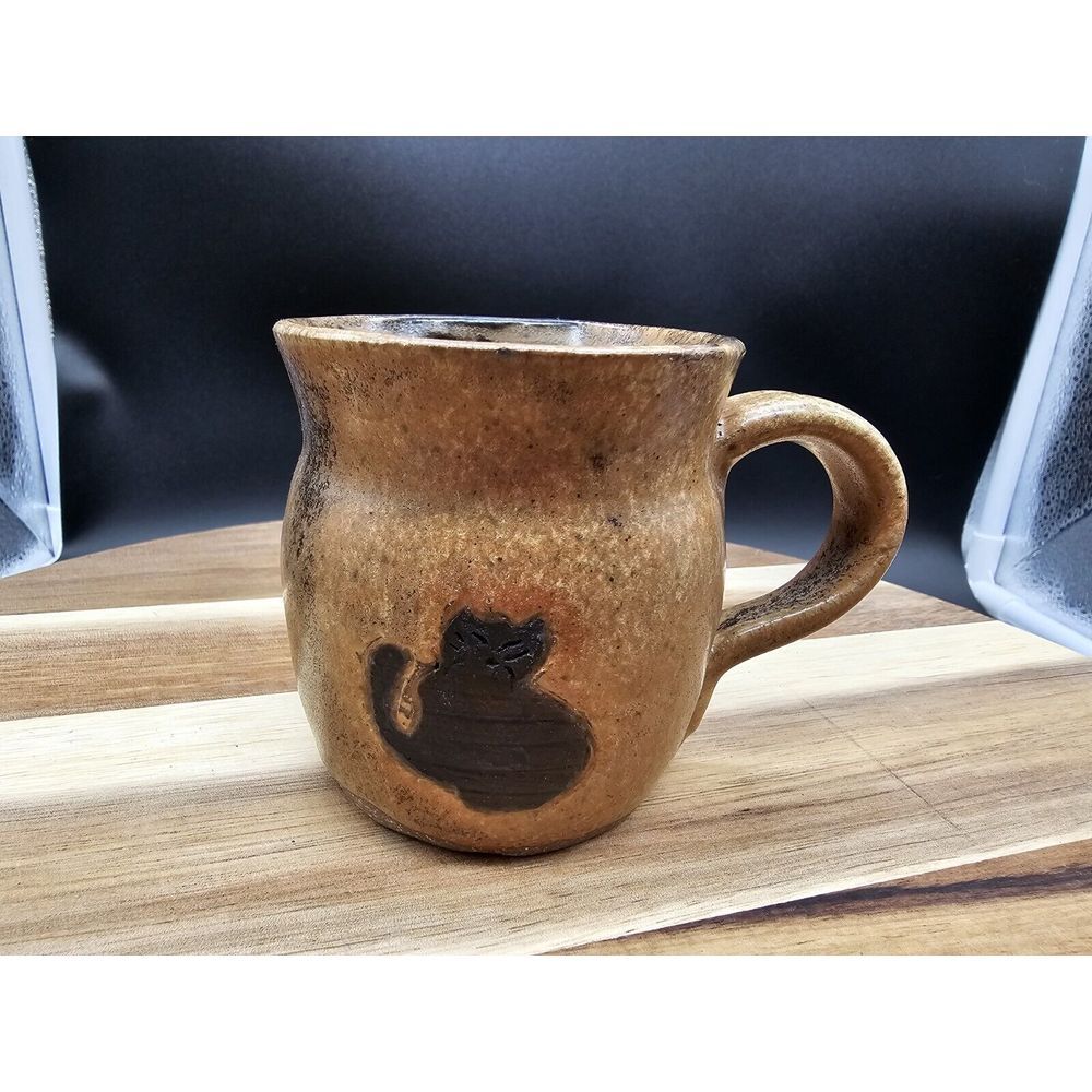 Studio Art Pottery Mug‎ - Signed Black Cat